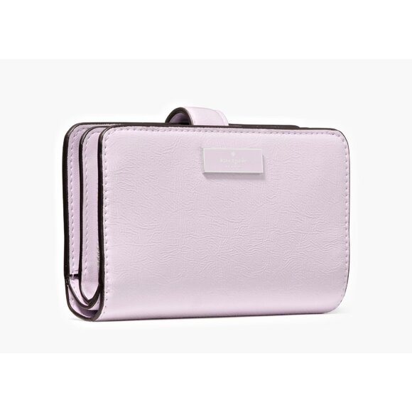 New Kate Spade Bridget Crinkle Patent Medium Compact Bifold Lilac Moonlight - Picture 3 of 3